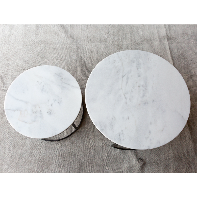 Carrara White Marble Nesting Coffee Table Round Set of 2